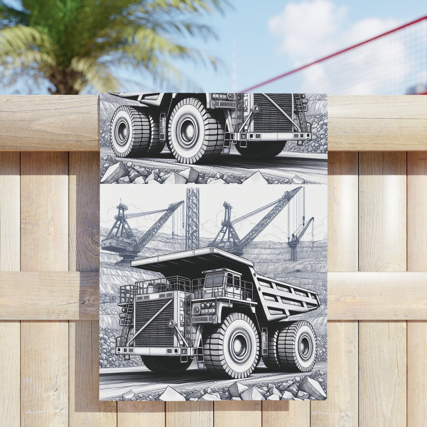 Dump Truck & Dragline Design Beach Towel